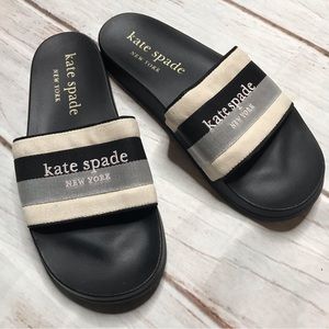 Kate Spade Buttercup Slides Sandals Neutral Colors Black off White Size 9